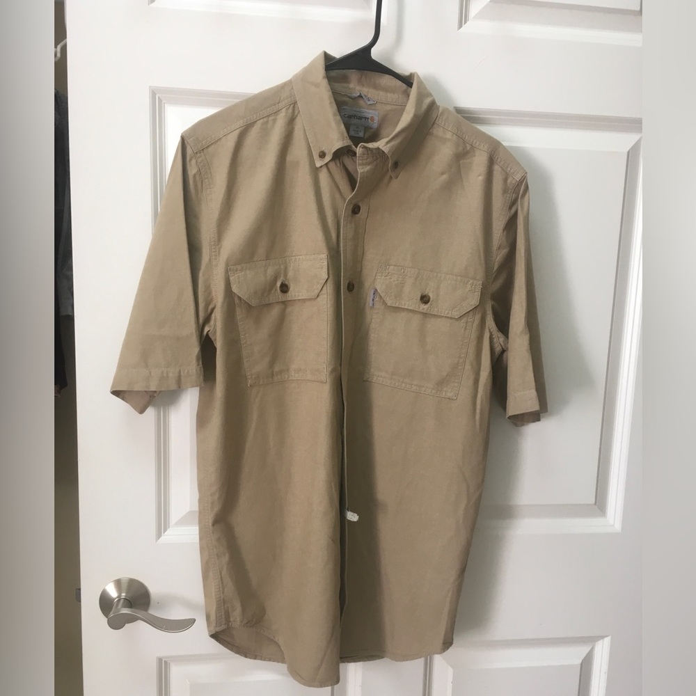 Carhartt Relaxed Fit Tan Shirt Sz M 100% cotton, has cleaning slip attached